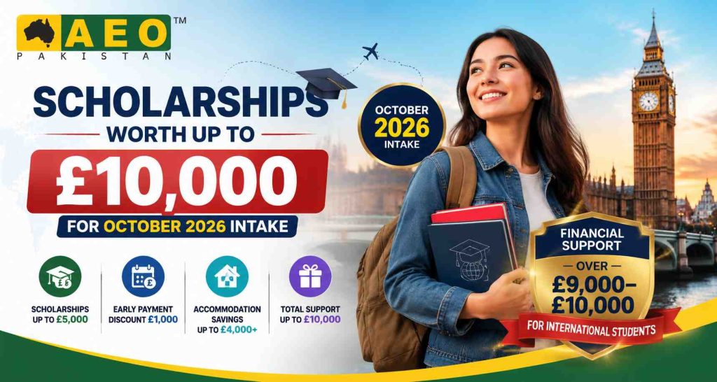 International students joining in October 2026 can access scholarships, discounts, and financial support worth over £9,000–£10,000.